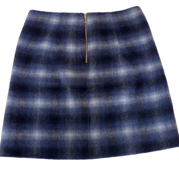 Catherine Malandrino Skirt Blue Wool Blend Brushed Plaid Tartan Size - 8 - Picture 2 of 14